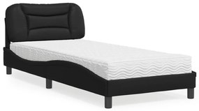 Κρεβάτι με Στρώμα Μαύρο 90x200 εκ. από Συνθετικό Δέρμα