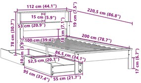 Κρεβάτι Βιβλιοθήκη Χωρίς Στρώμα 100x200 εκ Μασίφ Ξύλο Πεύκου - Καφέ