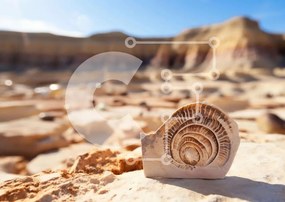 Intra Συλλεκτικό Ξύλινο Παζλ Plywood  4mm - Κοχύλι αμμωνίτη σε βράχο στην έρημο Σε Ξύλινο Κουτί - Διαστάσεις: 10x10 cm – 25 κομμάτια