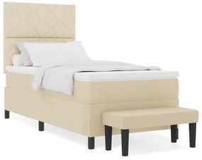 vidaXL Βάση Κρεβατιού με Στρώμα & Πάγκο Κρέμα 100x200 εκ Ύφασμα