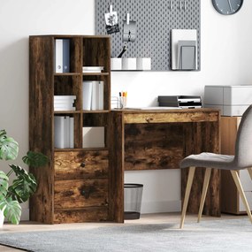 vidaXL Γραφείο με συρτάρι με ράφι με αποθήκευση 2 pcs Καπνιστό Δρύς