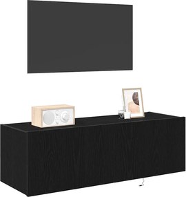 vidaXL Ντουλάπι Τηλεόρασης Τοίχου 2 pcs Μαύρη Οξυά Επεξεργασμένο Ξύλο