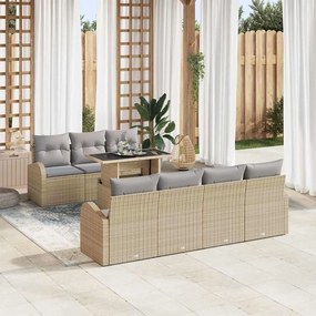 vidaXL Σετ Καναπέ Κήπου με μαξιλάρι 8 pcs Μπεζ Πολυ ράταν