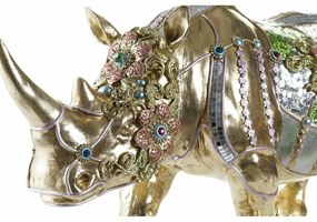 Διακοσμητική Φιγούρα DKD Home Decor Χρυσό Ρητίνη Πολύχρωμο Ρινόκερος (55 x 17,5 x 25 cm)