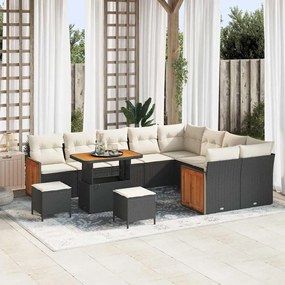 vidaXL Σετ Καναπέ Κήπου 12 pcs Μαύρο και κρεμ 90 x 55 x 71 cm