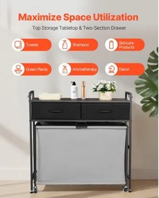 VEVOR 3 Section Laundry Sorter Rolling Laundry Hamper with Drawers Hooks Wheels