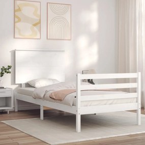 Πλαίσιο Κρεβατιού με Κεφαλάρι Λευκό Μασίφ Ξύλο Single