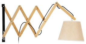GloboStar® TALISHA 02028 Μοντέρνο Φωτιστικό Τοίχου - Απλίκα 1 x E27 AC 220-240V - Μ35-100 x Π15 x Υ36cm - Μπεζ Ξύλινο με Μπεζ Καπέλο - 5 Χρόνια Αγγύηση
