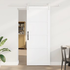vidaXL Συρόμενη Πόρτα με Σετ Εξαρτημάτων Λευκή 83x211 εκ. Συμπαγές Ξύλο Πεύκου