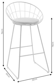Σκαμπό μπαρ Seth μέταλλο λευκό-μαξιλάρι PVC λευκό 52x52x99 εκ.