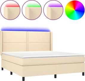vidaXL Κρεβάτι Boxspring με Στρώμα &amp; LED Κρεμ 180x200 εκ. Υφασμάτινο
