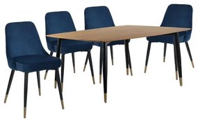 Set Dining Table  5pieces with natural desktop &amp; chairs in blue velvet