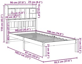 Κρεβάτι Βιβλιοθήκη Χωρίς Στρώμα 90x190 εκ Μασίφ Ξύλο Πεύκου 3322327