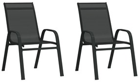 Καρέκλες Κήπου Στοιβαζόμενες 2 Τεμ. Μαύρες από Ύφασμα Textilene - Μαύρο