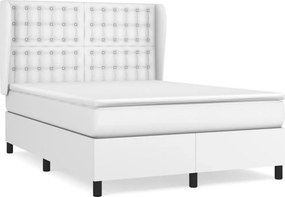 vidaXL Κρεβάτι Boxspring με Στρώμα Λευκό 140x190εκ.από Συνθετικό Δέρμα