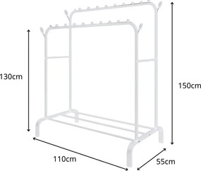Διπλή Μεταλλική Κρεμάστρα Δαπέδου 110x55x150cm με Ράφι - Άσπρο