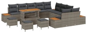 vidaXL Σετ Καναπέ Κήπου με μαξιλάρι 14 pcs Γκρι Πολυ ράταν