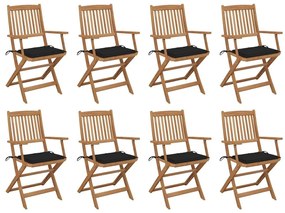Καρέκλες Εξ. Χώρου Πτυσσόμενες 8 τεμ. Ξύλο Ακακίας &amp; Μαξιλάρια - Μαύρο