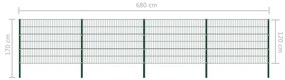 vidaXL Πάνελ Περίφραξης με Στύλους Πράσινο 6,8 μ. Σιδερένιο