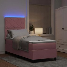 vidaXL LED Κρεβάτι με βάθρο με κεφαλάρι Ροζ 80 x 200 cm Βελούδο