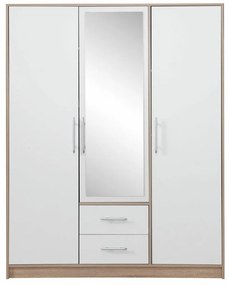 Ντουλάπα Omaha K103, Sonoma οξιά, Άσπρο, 190x150x56cm, Πόρτες ντουλάπας: Με μεντεσέδες