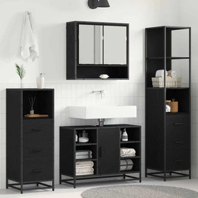 vidaXL Σετ Επίπλων Μπάνιου με ράφι 3 pcs Μαύρη Οξυά Επεξεργασμένο ξύλο
