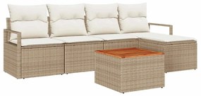 vidaXL Σετ Καναπέ Κήπου με μαξιλάρι 6 pcs Μπεζ συνθετικό ρατάν