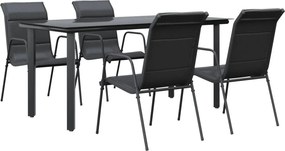 VidaXL Σετ Τραπεζαρίας Κήπου 5 Τεμαχίων Μαύρο Ατσάλι & Textilene