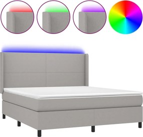 vidaXL Κρεβάτι Boxspring με Στρώμα &amp; LED Αν.Γκρι 160x200εκ. Υφασμάτινο