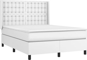 vidaXL Κρεβάτι Boxspring με Στρώμα &amp; LED Λευκό 140x190 εκ. Συνθ. Δέρμα