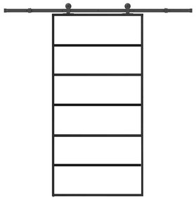 Συρόμενη πόρτα με σετ υλικού 102x205 cm ESG Γυαλί&amp;Αλουμίνιο - Μαύρο