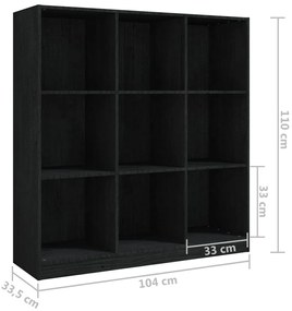 Βιβλιοθήκη/Διαχωριστικό Χώρου Μαύρο 104x33,5x110 εκ Μασίφ Πεύκο - Μαύρο