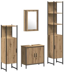 vidaXL Σετ Επίπλων Μπάνιου με ράφι 4 pcs Καφέ 33 x 33 x 185.5 εκ