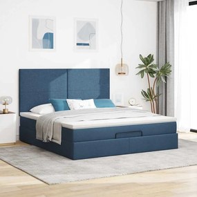 vidaXL Οθωμανικό κρεβάτι με στρώμα &amp; LEDs Μπλε 180x200cm ύφασμα