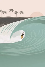 Εικονογράφηση Surfer in the barrel wave, pastel, LucidSurf