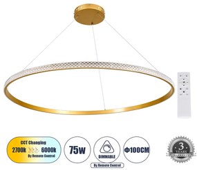 DIAMOND 61135 Κρεμαστό Φωτιστικό Δαχτυλίδι-Κύκλος LED CCT 75W 8743lm 360° AC 220-240V - Εναλλαγή Φωτισμού μέσω Τηλεχειριστηρίου All In One