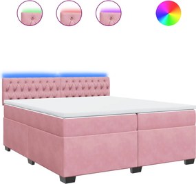 vidaXL Κρεβάτι Boxspring με Στρώμα Ροζ 200x200 εκ. Βελούδινο