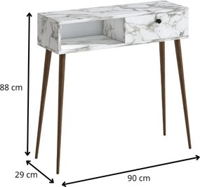 Κονσόλα Napoli Megapap χρώμα λευκό εφέ μαρμάρου 90x29x88εκ.