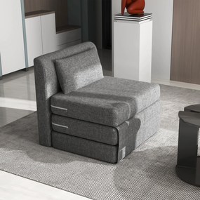 HOMCOM Πολυθρόνα-κρεβάτι, Στρώμα επισκέπτη, 3 πτυσσόμενο, συμπαγές, μεταλλικό πλαίσιο, 80x75x74 εκ., Γκρι