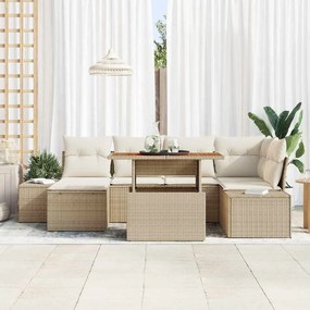vidaXL Σέτ φαγητού για κήπο με μαξιλάρι 7 pcs Μπεζ, Κρέμα