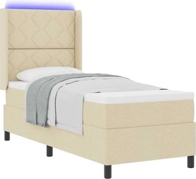 vidaXL LED Κρεβάτι με βάθρο με κεφαλάρι Κρεμ 80 x 200 cm ύφασμα