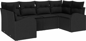 vidaXL Σετ Καναπέ Κήπου με μαξιλάρι 6 pcs Μαύρο Πολυ Ρατάν