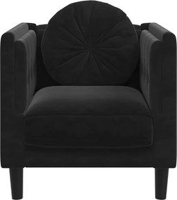 vidaXL Πολυθρόνα Μαύρη Βελούδινη με Μαξιλάρι
