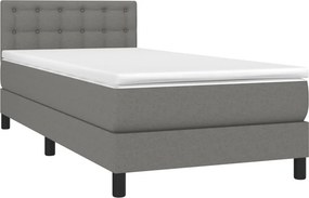 vidaXL Κρεβάτι Boxspring με Στρώμα &amp; LED Σκ.Γκρι 90x200 εκ. Υφασμάτινο
