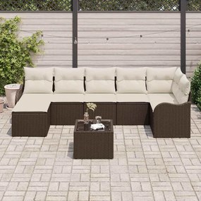 vidaXL Σετ Καναπέ Κήπου με μαξιλάρι 8 pcs Καφέ, λευκό Πολυ ράταν