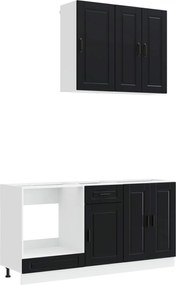 vidaXL Μονάδα κουζίνας PORTO 5 pcs Μαύρο Επεξεργασμένο Ξύλο