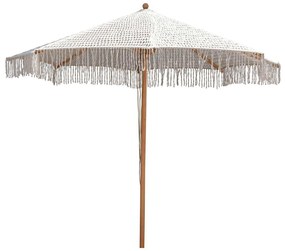 ΟΜΠΡΕΛΑ Ξύλινη - Οξιά 250x250cm, Πλεκτό Μακραμέ Μπεζ 250x250cm H2,8m (Pole Φ48mm)