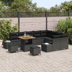vidaXL Σετ Καναπέ Κήπου με μαξιλάρι 12 pcs Μαύρο Πολυ ράταν