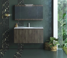 Drop Magnolia S100 Walnut Plywood - Πάγκος με Νιπτήρα &amp; Καθρέπτη