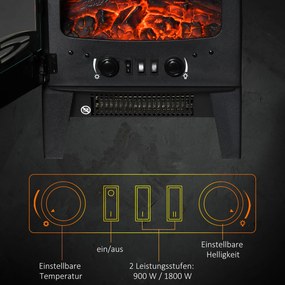 Elektrokamin mit Heizung, 2000 W elektrischer Kamin mit LED Flammeneffekt